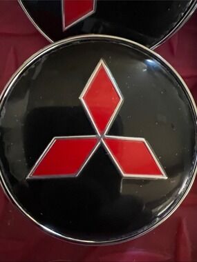 Mitsubishi Red & Black Emblem Center Cap, Plastic, Set of 4